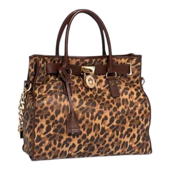 Michael Kors Leopard Hamilton Satchel Tote Bag/Purse Brown Gold Hardware~ RARE!! - Picture 1 of 16